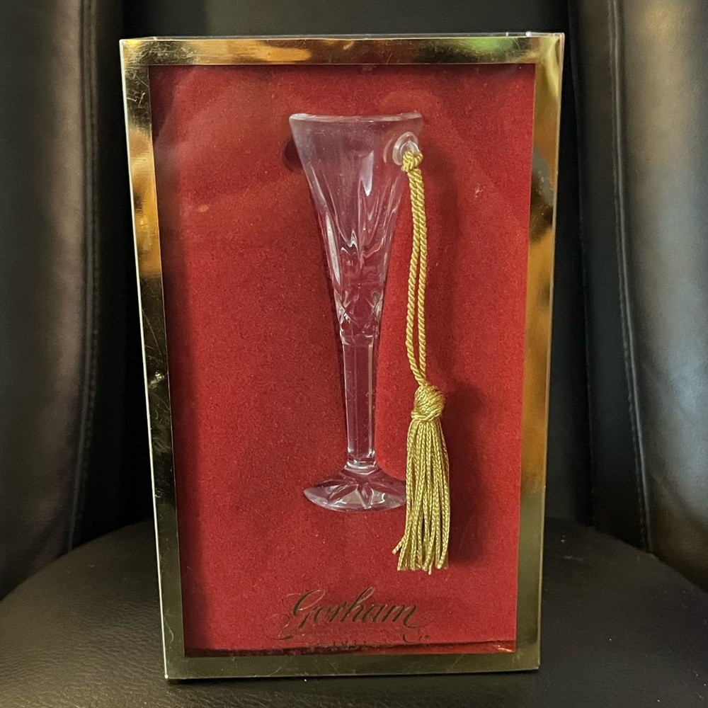 NWT/NOS Vintage Gorham Crystal Champagne Flute Ornament